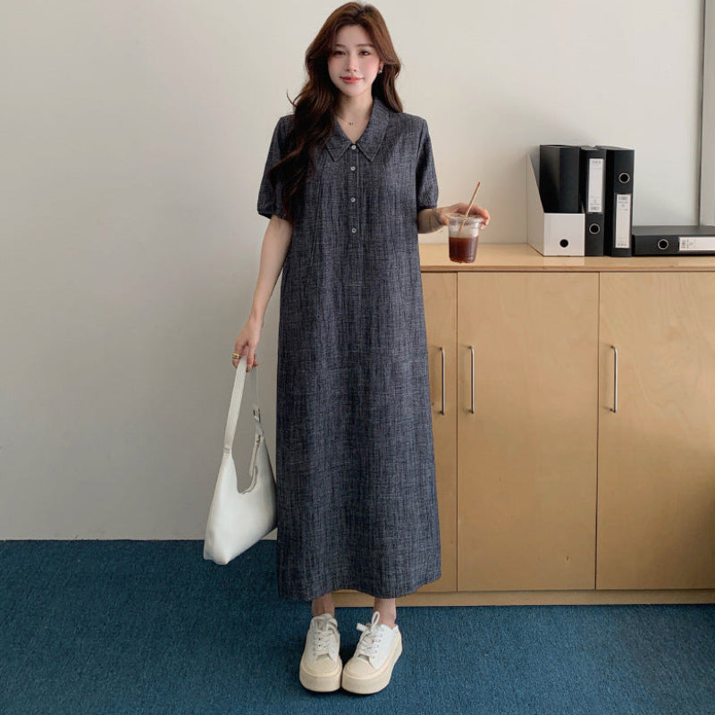 グレーハーフスリーブシャツワンピース