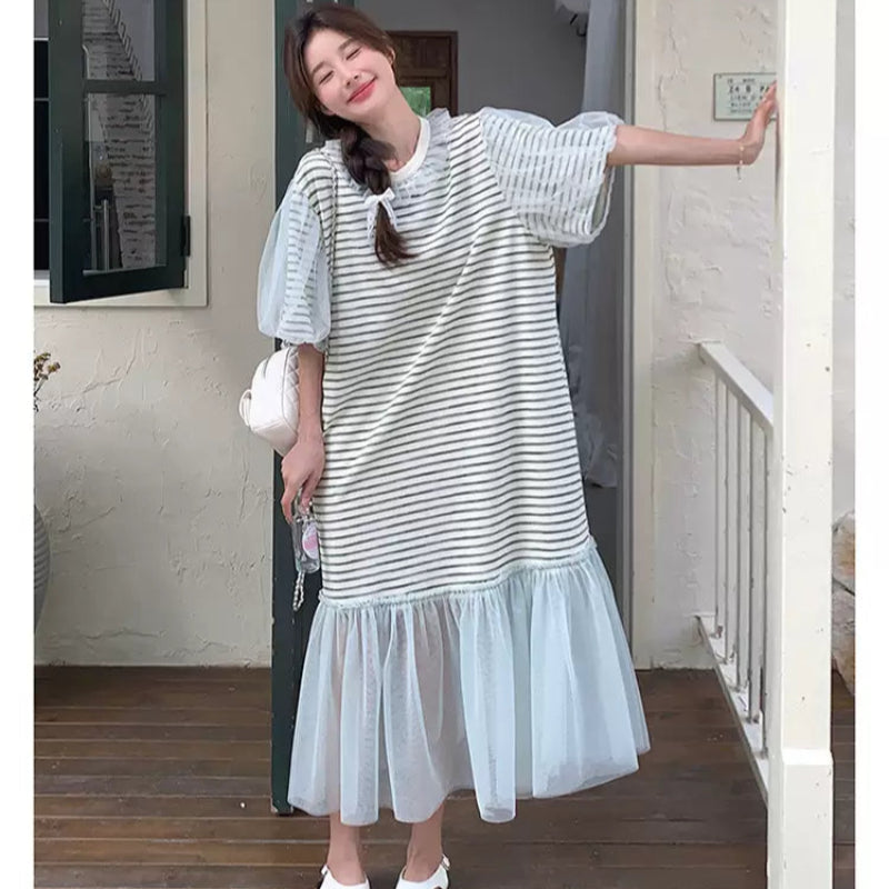 ストライプメッシュTシャツワンピース