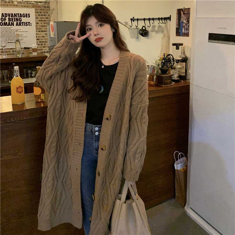 ケーブル編みロングニットカーディガン(4colors)