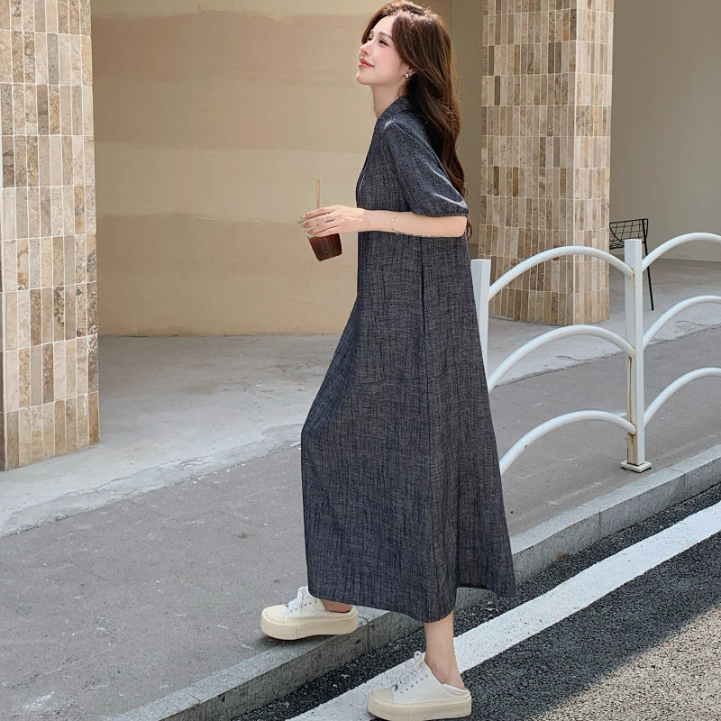 グレーハーフスリーブシャツワンピース