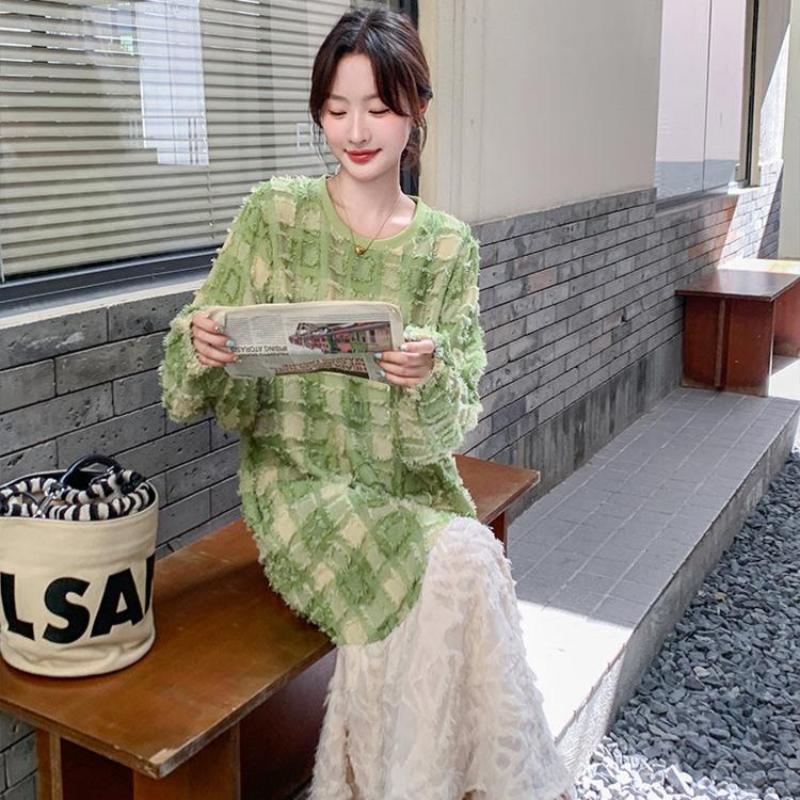 グリーンエンボスチェックワンピース