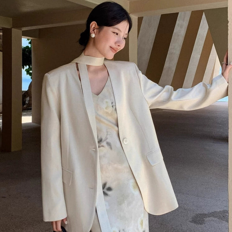 ノーカラーワンボタンモードジャケット(2colors)