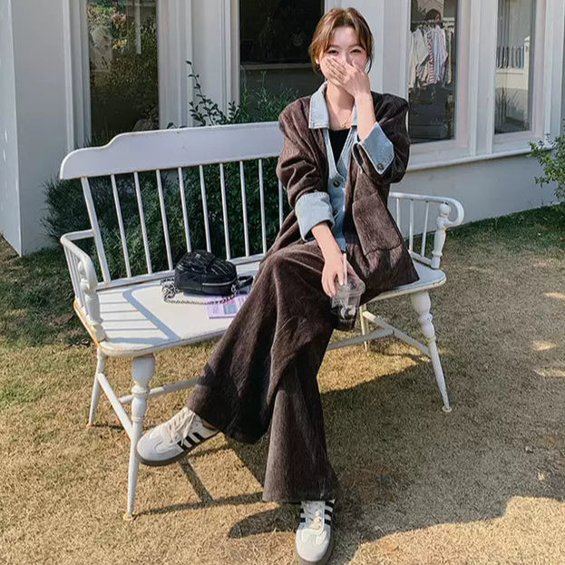 デニム異素材ジャケット×パンツセットアップ