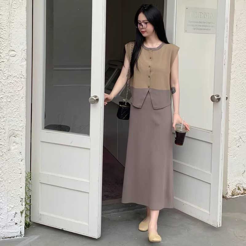 バイカラートップス×ナロースカート(4colors)