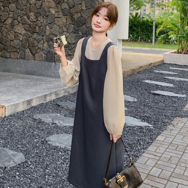 ノーカラーブラウス×バックリボンワンピースセットアップ