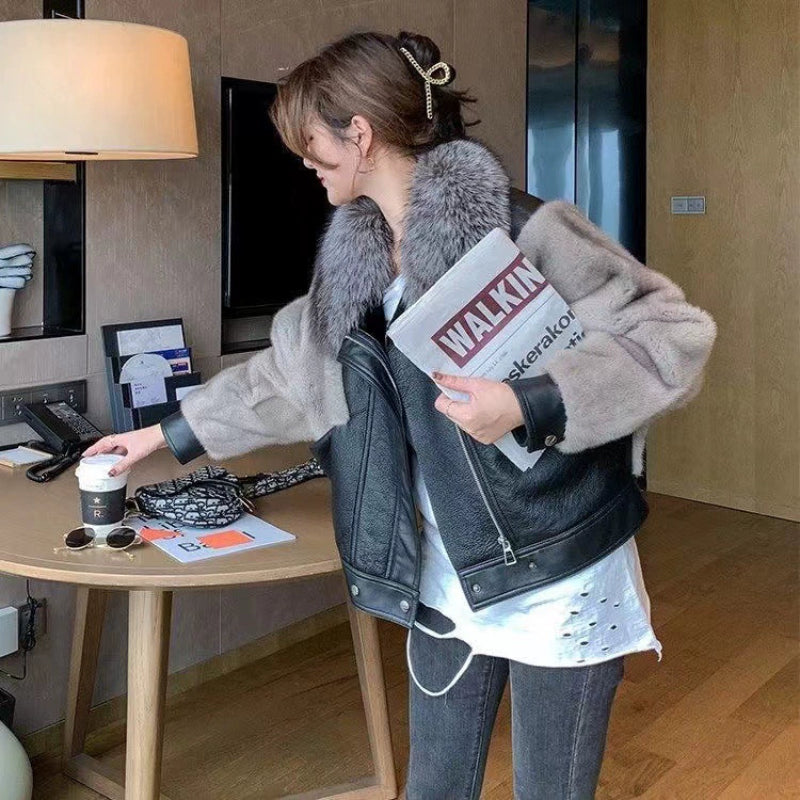 フェイクファーデザインPUジャケット