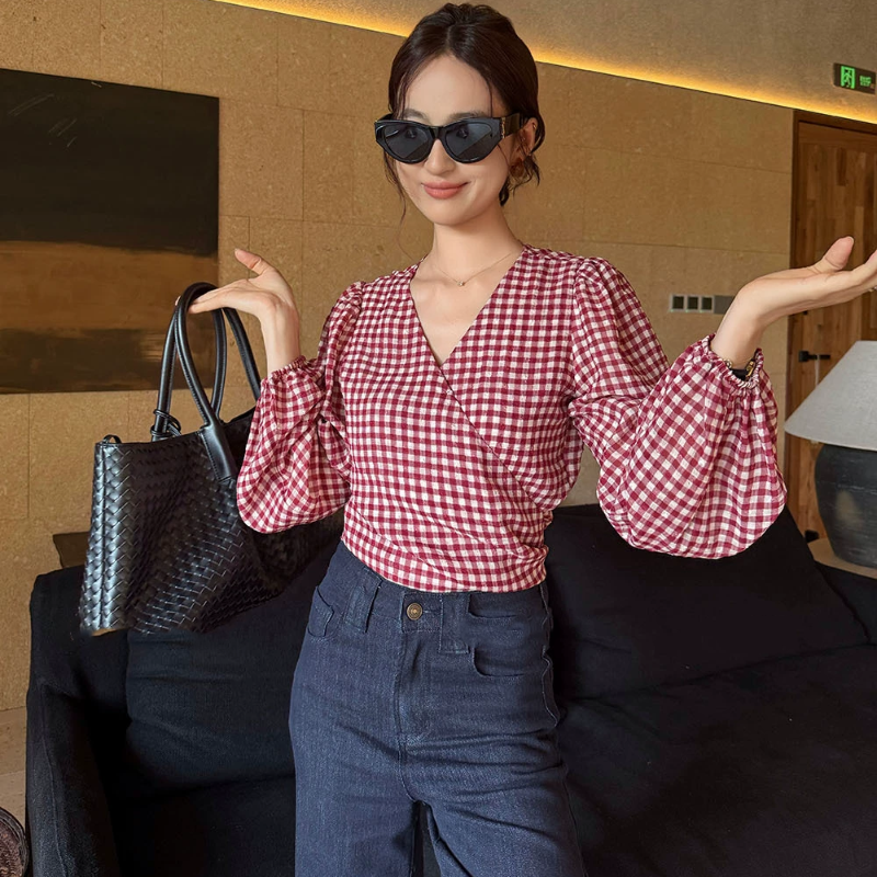 カシュクールチェックブラウス(3colors)