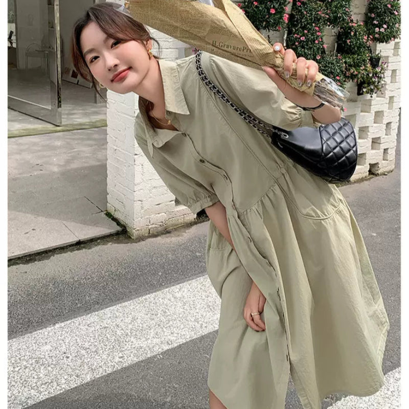 ナチュラルグリーンシャツワンピース