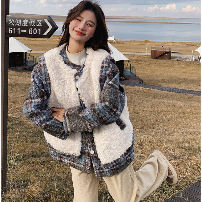 ボアベスト×中綿入りツイードジャケット