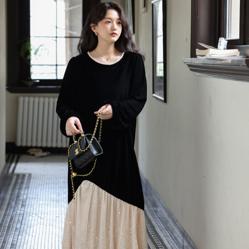 レースデザインベルベットワンピース