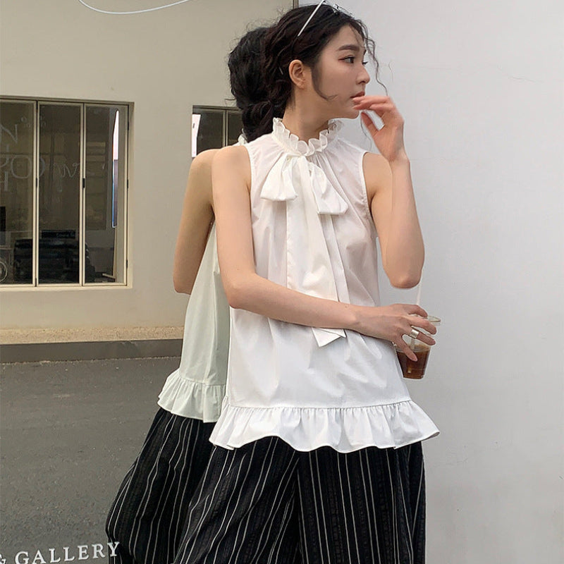 フリルボウタイノースリーブブラウス