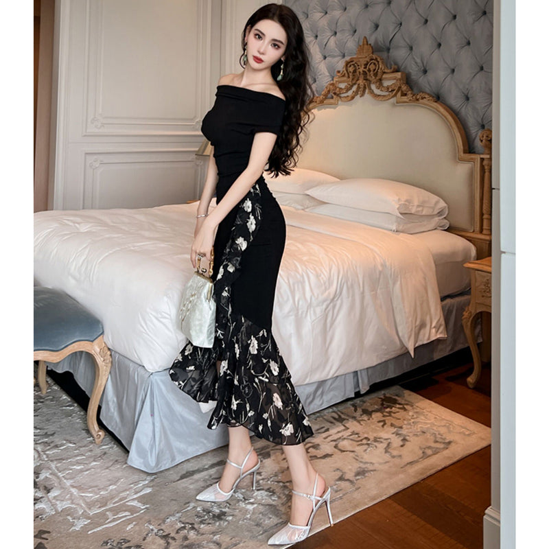 2wayショルダーシックフラワーワンピース