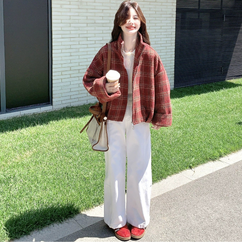 ブロックチェックショートコート