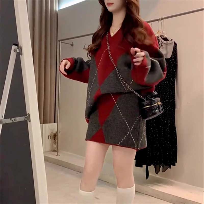 アーガイル柄ニットセットアップ(2colors)