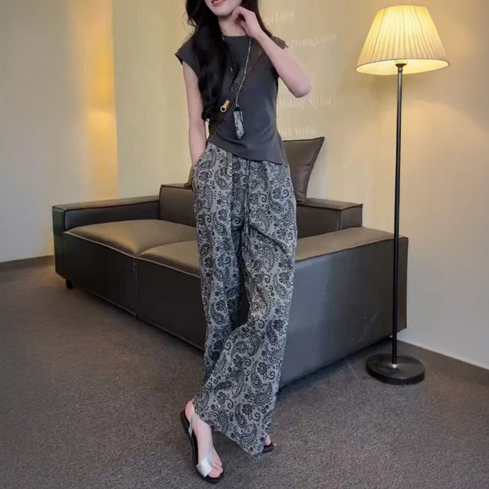 フレンチスリーブトップス×ペイズリーパンツ(3colors)