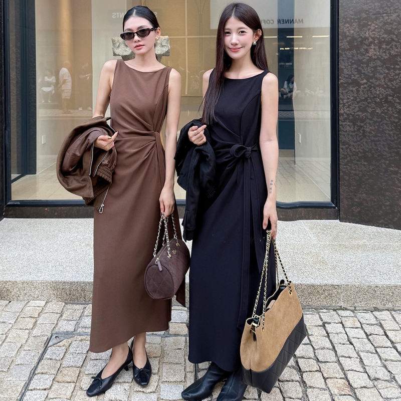 ノースリーブサイドリボンワンピース(2colors)