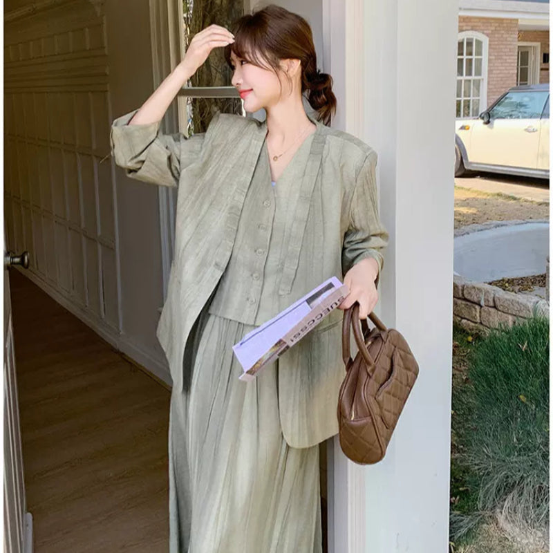 スマッジカラースリーピーススカートスーツ