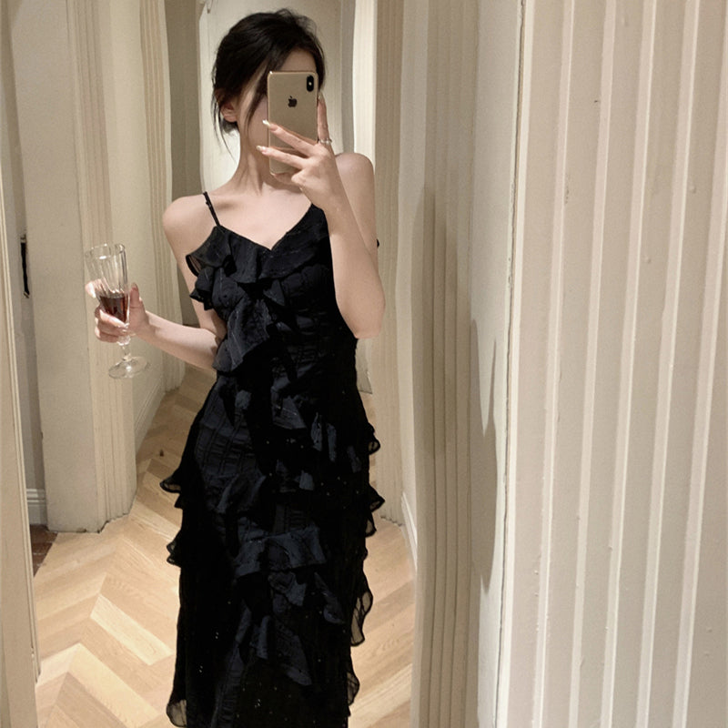 フレンチシック Vネックフリルキャミドレス