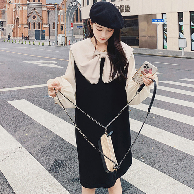 リボンディテールシアーパフスリーブワンピ