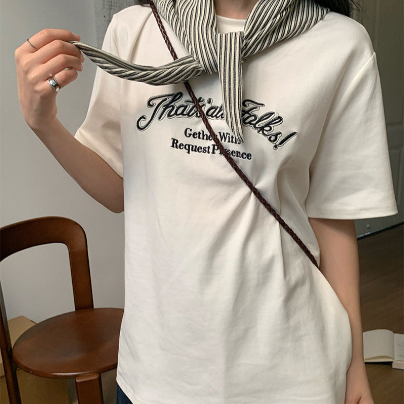 ショール付フロントロゴTシャツ(3colors)