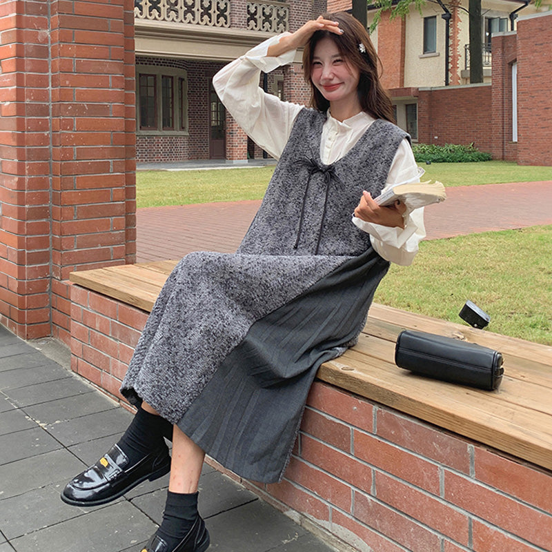 サイドプリーツ切り替えワンピース
