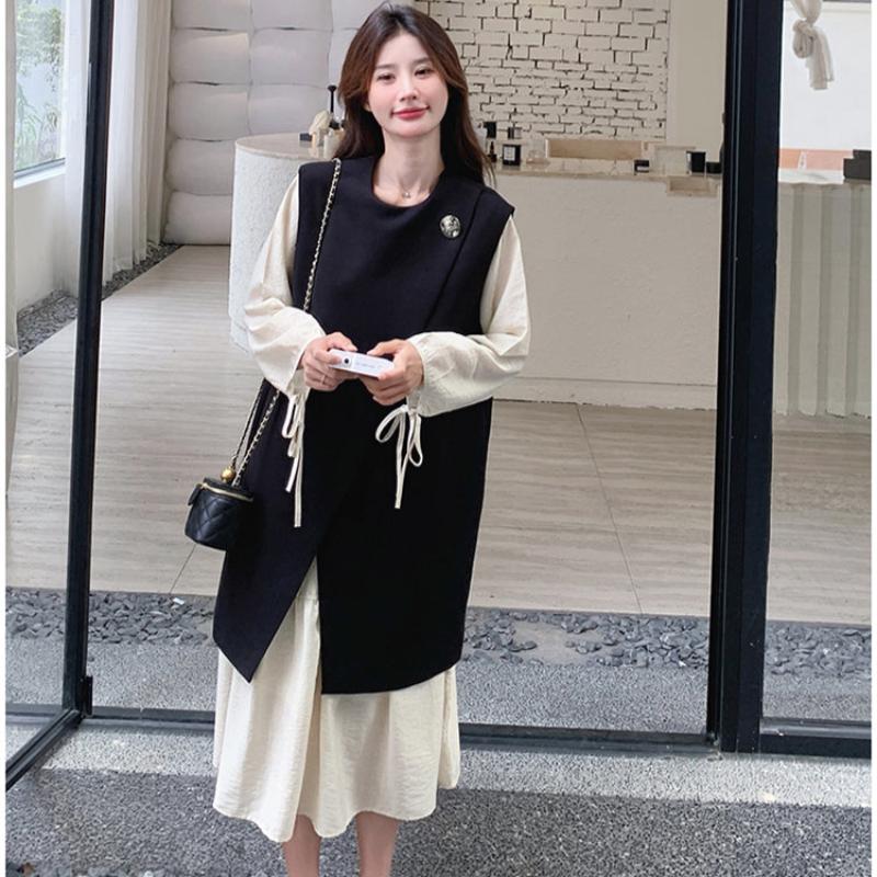 ロングベスト×ワンピースレイヤードセット