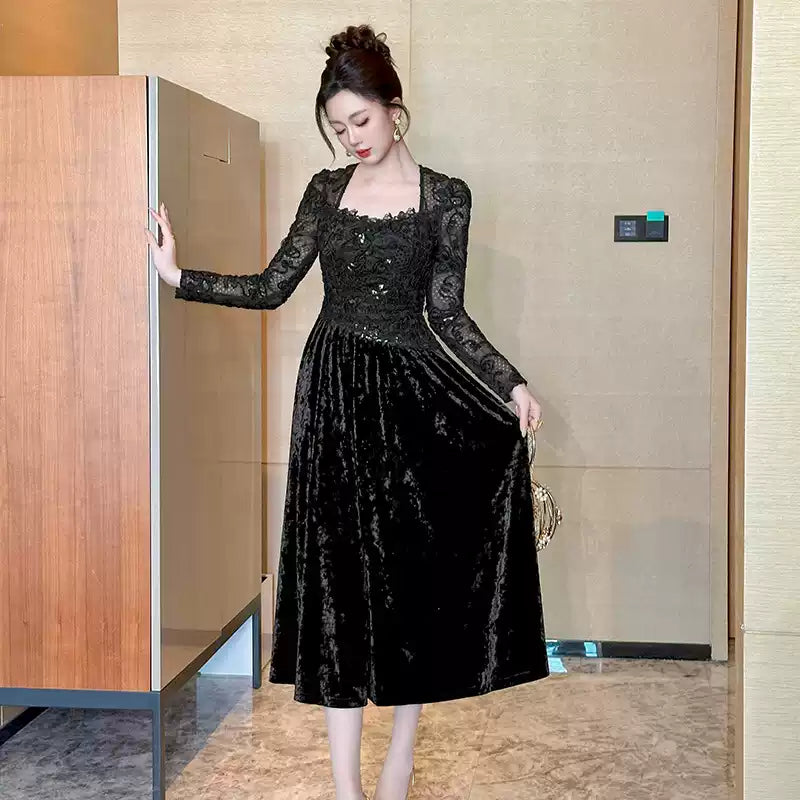 スクエアネック ベルベットドレス(2colors)