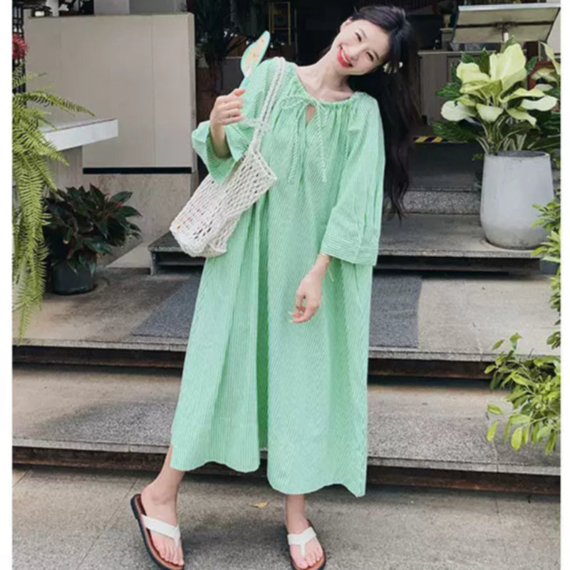 グリーンストライプシャツワンピース