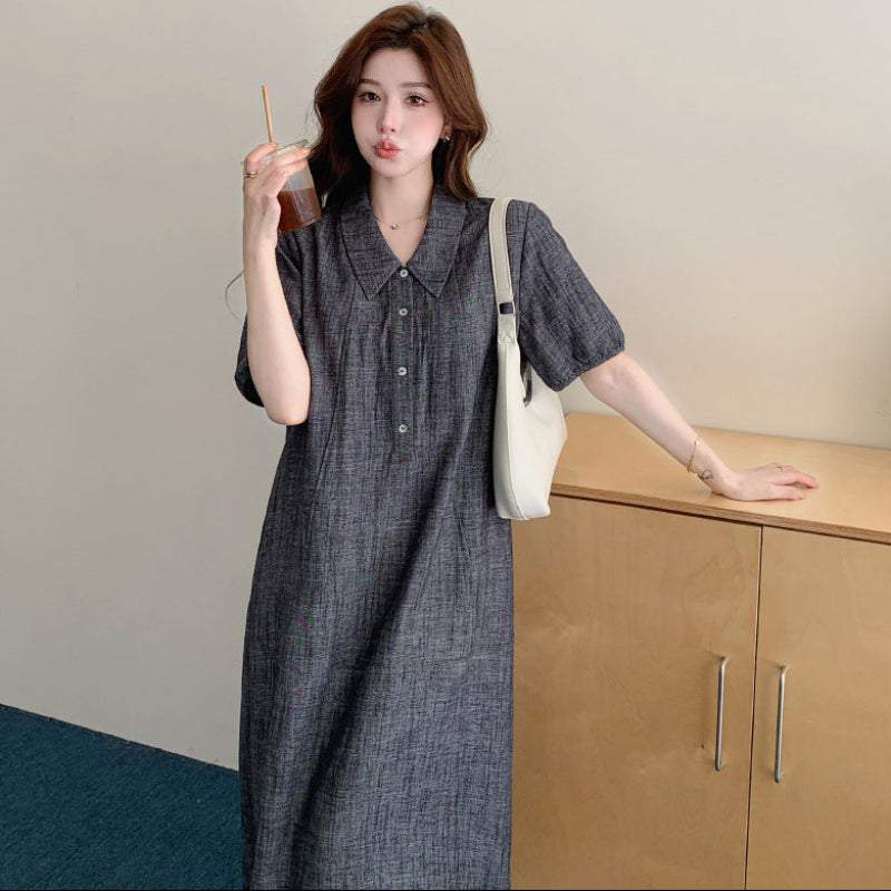 グレーハーフスリーブシャツワンピース