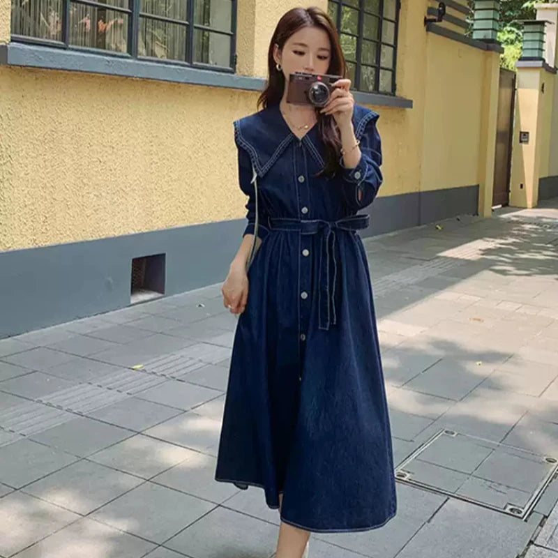 ビッグカラーデニムワンピース