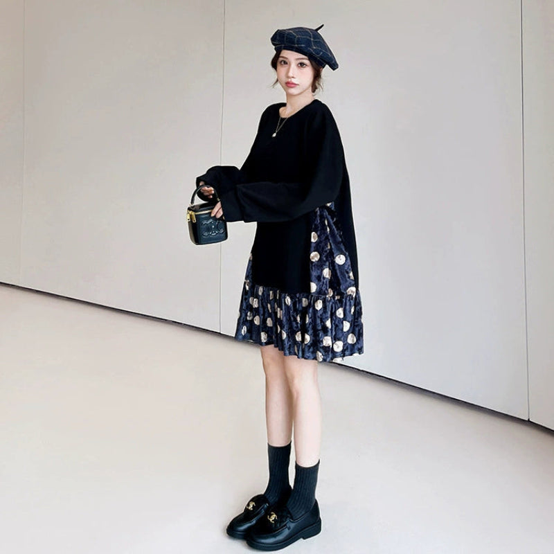 ブラックレイヤードドットチュニック