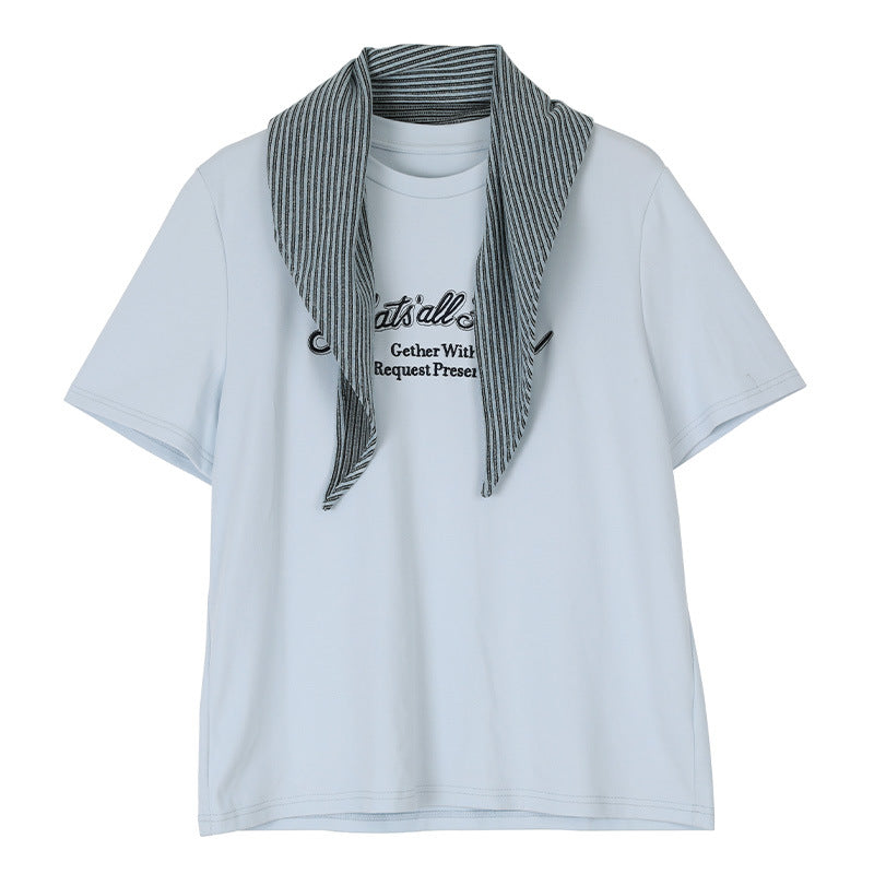 ショール付フロントロゴTシャツ(3colors)