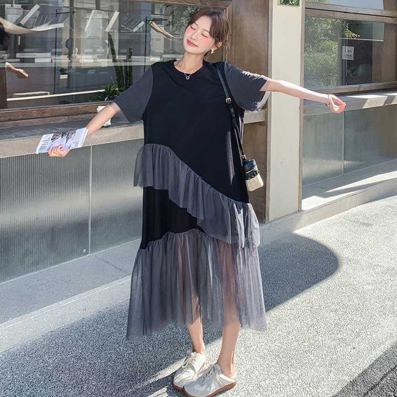 アシンメトリーチュールフリルワンピース