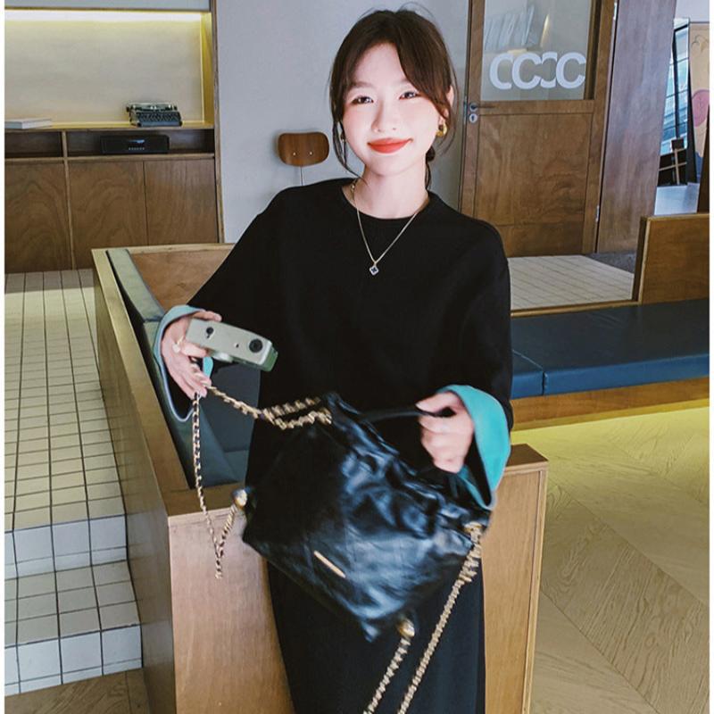 スウェットバイカラートップス×スカートセット