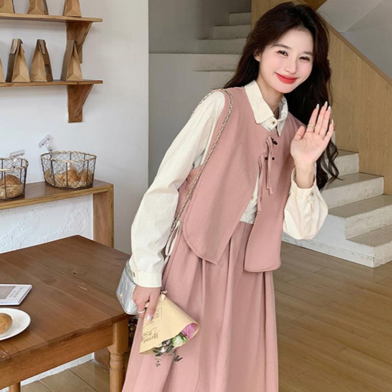 ベスト×ブラウスドッキングワンピース