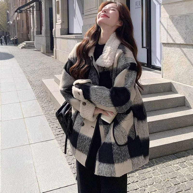 ブロックチェックステンカラージャケット