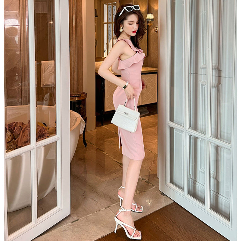 ショルダーフリルタイトワンピース