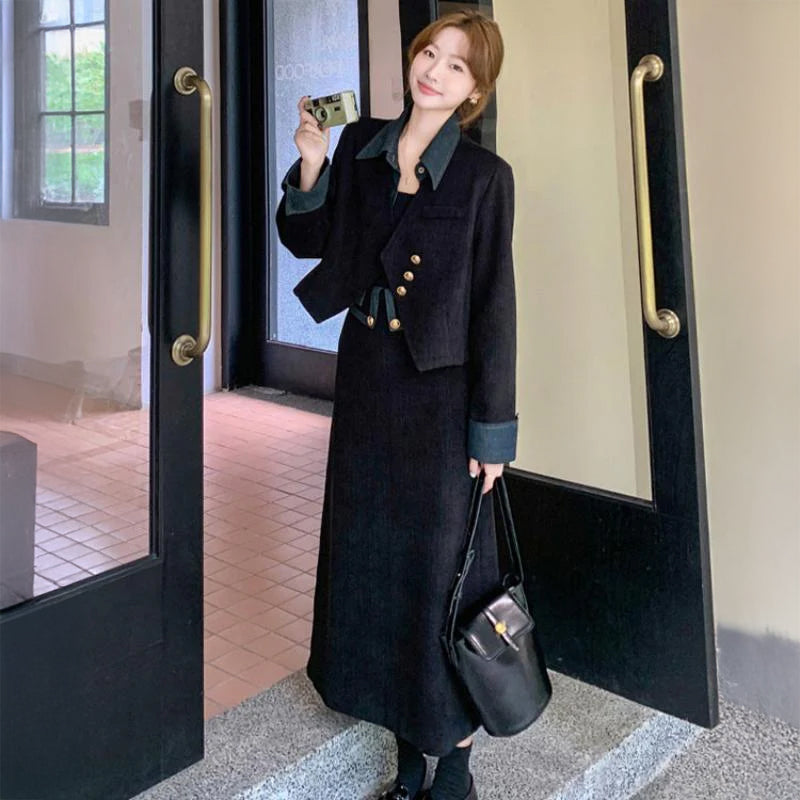 コーデュロイフェイクジャケット×スカートセットアップ