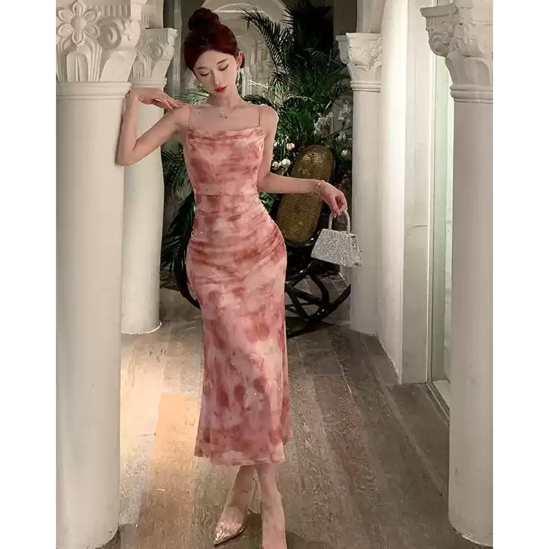 タイダイ柄グラデーションドレープドレス