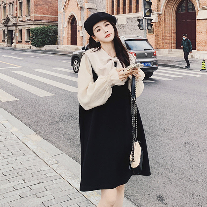 リボンディテールシアーパフスリーブワンピ