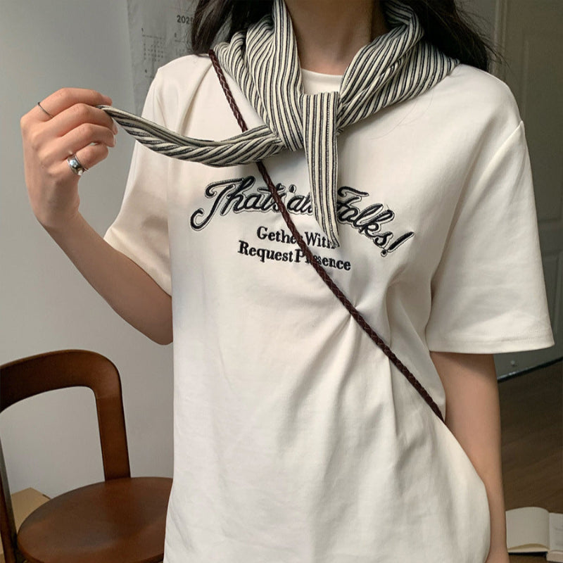 ショール付フロントロゴTシャツ(3colors)