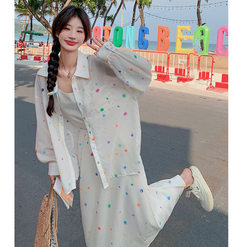 トップス×カラフル水玉プリントスカートセットアップ