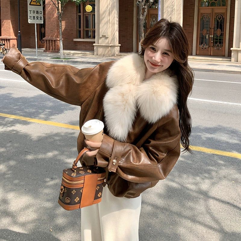 フェイクファーカラーPUジャケット