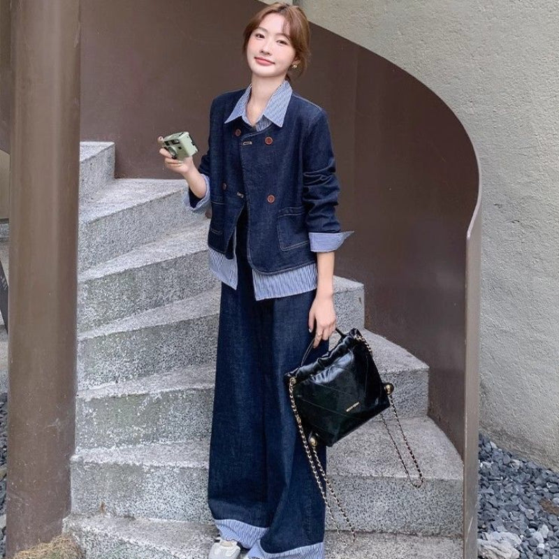 レイヤードデニムジャケット×ワイドデニムパンツセットアップ