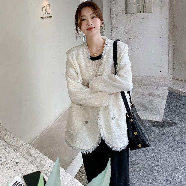 フリンジツイードホワイトジャケット