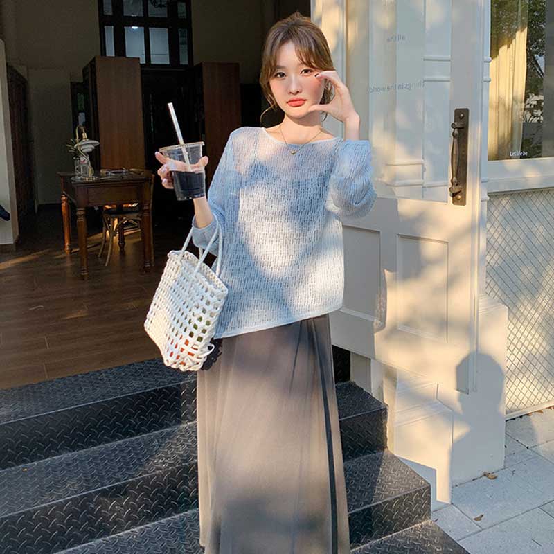 メッシュニット×キャミソールワンピース