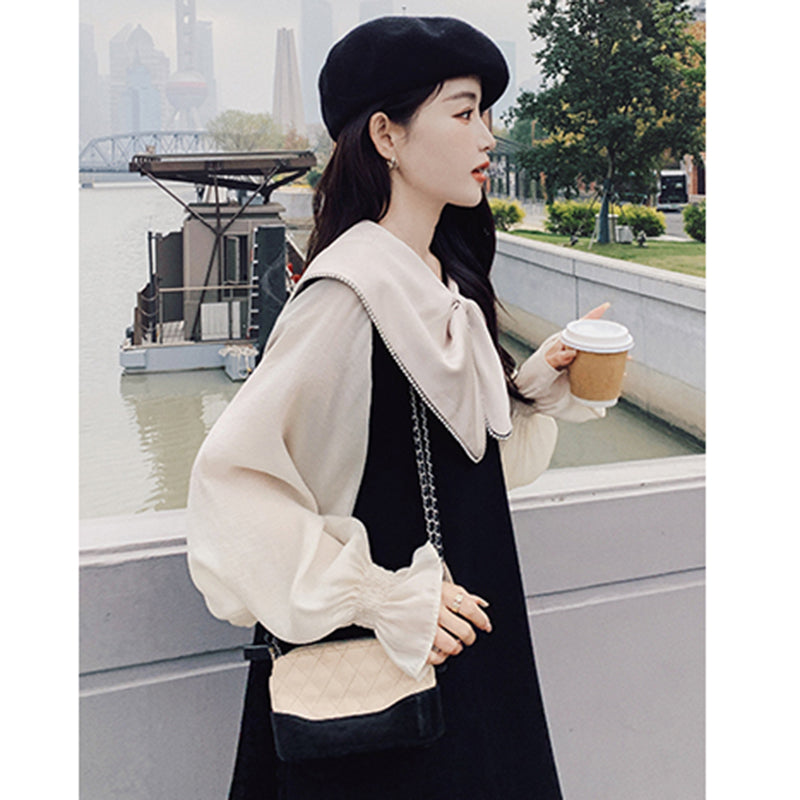 リボンディテールシアーパフスリーブワンピ