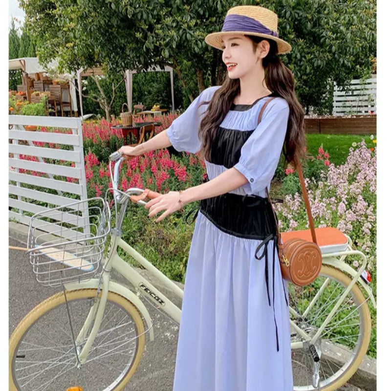 配色パッチワークワンピース