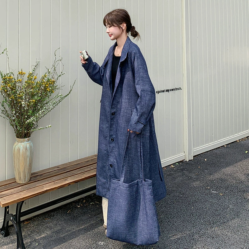 オーバーサイズデニムロングコート×トートバッグ