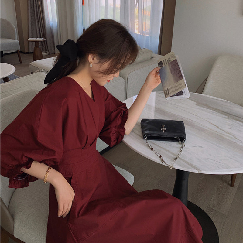 パフスリーブフレアワンピース(2colors)